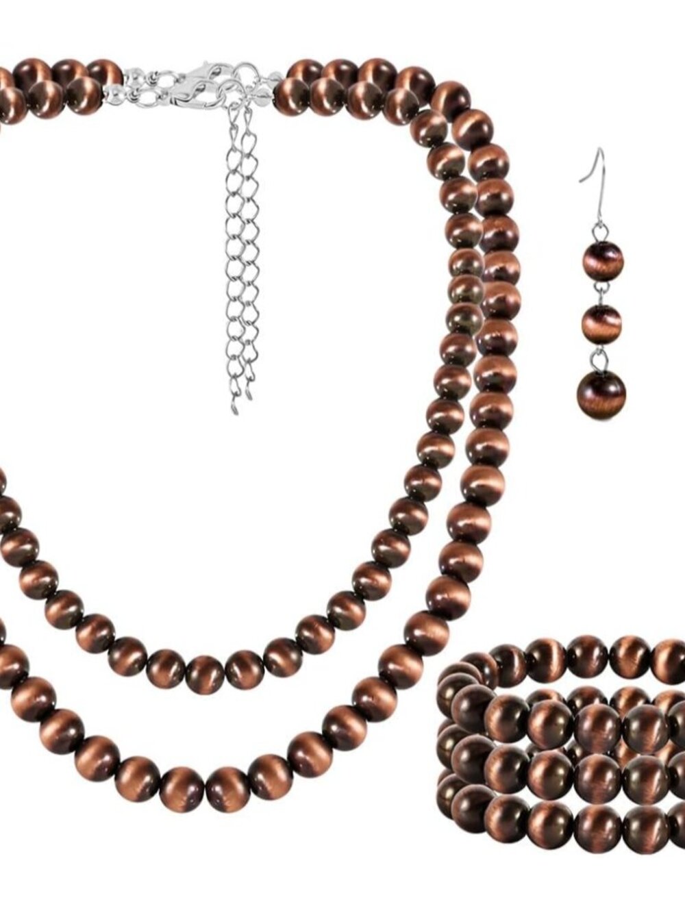Western Style Multi Layer Necklaces Bracelet Earrings Faux Pearl Cowgirl Beaded